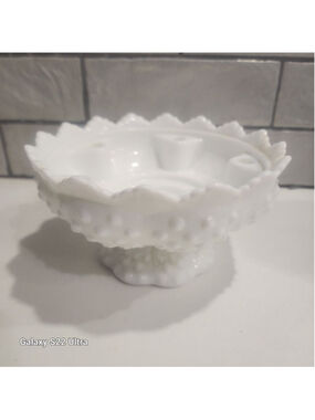 Fenton White Milk Glass Hobnail Candle Holder